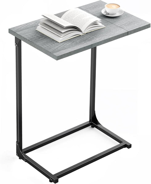 Pipishell C-Shaped Side Table, C Table for Sofa with Two-Piece Desktop & Metal Frame, Large Surface End Table