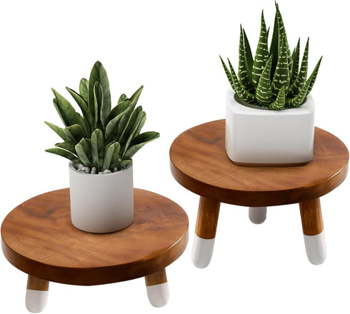 9" Round Dip Dyed Teak Plant Stand |Wood Risers for Decor |