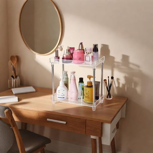 AfooBezos 2 Counter Countertop Counter Body Spray Organizer, Tier Bathroom Organizer Acrylic Clear Corner Makeup