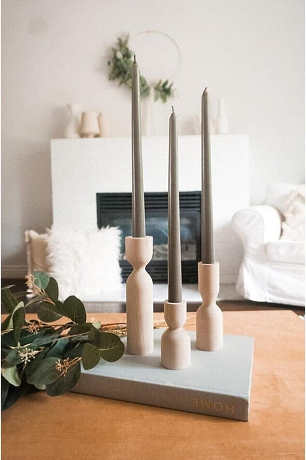 DUHALINE Wooden Candle Pillar Holder Set of 3,Rustic Farmhouse Candle Holder,Handmade Candlestick Holder,