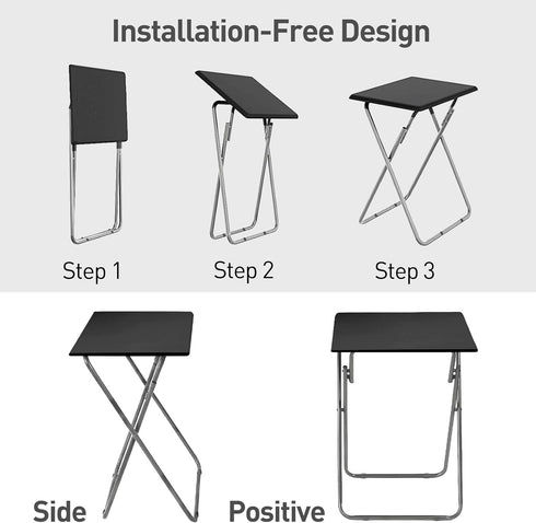 4 15 18.9 26 in(Black,1PC) Garden you Folding TV Tray Table,TV Dinner Table with Sturdy MDF Top,Eating Trays for Living
