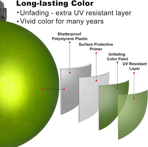 Lime Green 2.5" Christmas Balls, Shatterproof Hanging Ornaments for Tree Decoration, Set of 24pcs