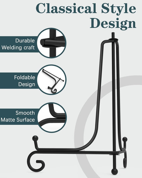 Iron Display Stand 10 Packs, 10 Inches Plate Stand for Photo, Black Foldable Easel Holder for Frame, Artwork,