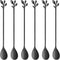 AnSaw Long Handle 7.4-Inch Leaf Teaspoons Set, 6 Pcs Black Stainless Steel