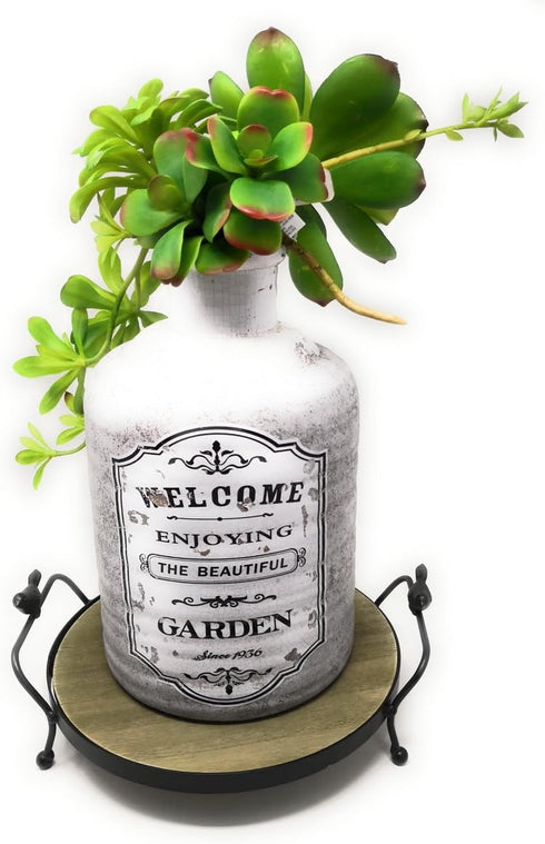 (7 Inch) THY COLLECTIBLES Metal And Wooden Potted Plant Stand Rust Proof Iron Art Flower Pot Holder Rack Steel Short