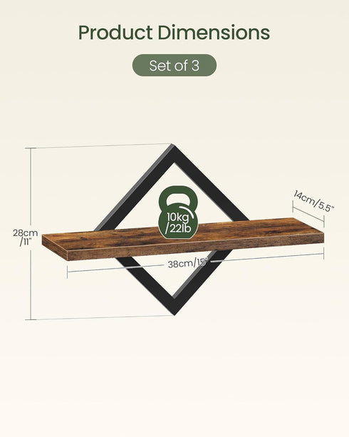 Set 3 TBJ03P3BF CHOEZON Floating Shelves for Wall, of Hanging Shelves, Wall Decor Display Shelves for Living Room
