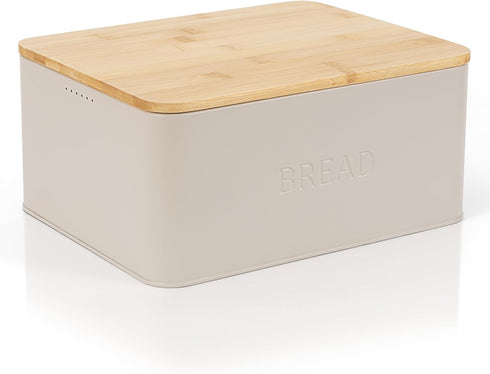 Beautiful Bread Box with Wooden Lid for Kitchen Countertop, Spacious Container for Homemade Bread, Muffins, Bagels