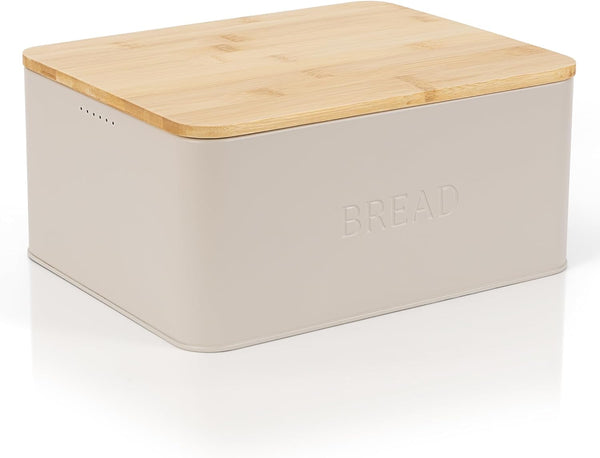 Beautiful Bread Box with Wooden Lid for Kitchen Countertop, Spacious Container for Homemade Bread, Muffins, Bagels