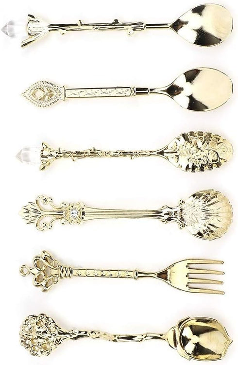 6Pcs/Set Fdit Vintage Carved Coffee Spoon Teaspoon Retro Zinc Alloy Dessert Coffee Tableware Spoons Cutlery