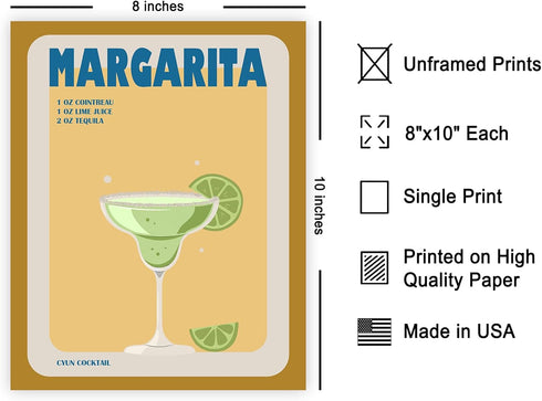 Poster Master Margarita Poster - Retro Cocktail Recipe Print - Alcohol Art - Cocktail Art - Preppy Art - Trendy Art - Chic Boho Art - Aesthetic Kitchen or Restaurant Decor - 8x10 UNFRAMED Wall Art