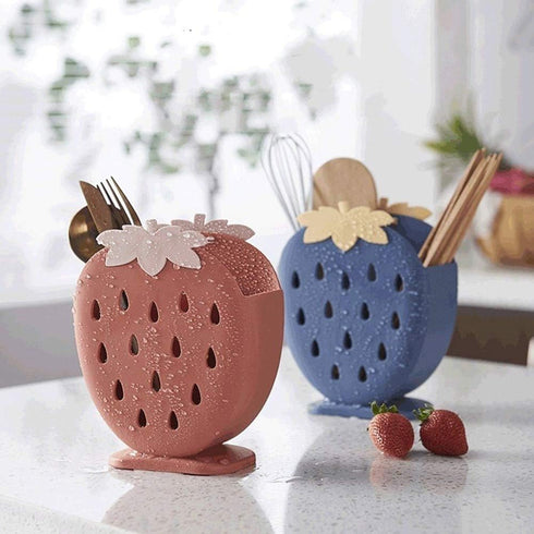 AKOAK 1 Pack Strawberry Chopsticks Stand, Cutlery Storage Box for Spoons, Chopsticks, Knives, and Other Utensils