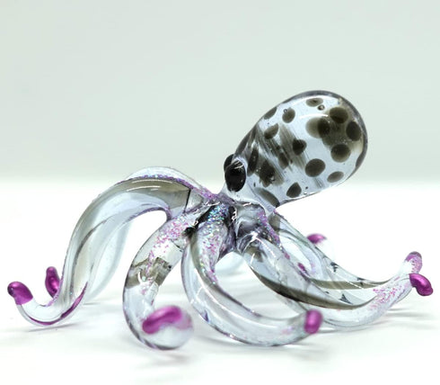 Octopus Miniature Figurines - Hand Blown Color Glass Art Collectible Gift Decor (3.5", Black Purple)