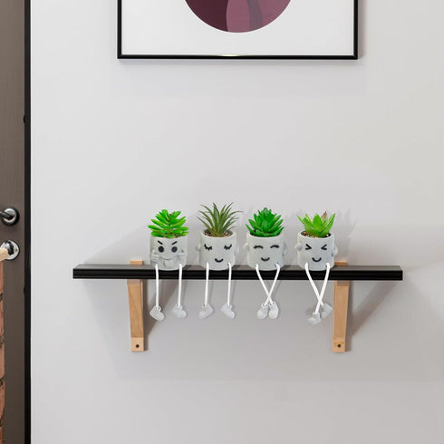 Set 4 of Small Faux Succulents in Cement Pots with Hanging Legs, Potted Mini Fake Plants for Desk, Office Cubicle