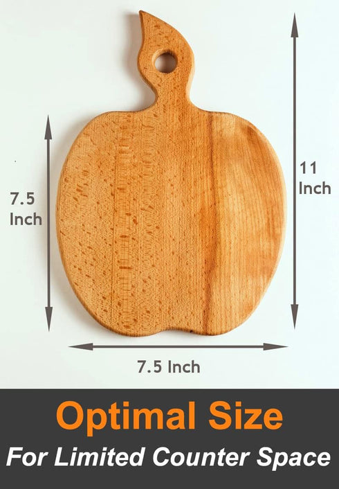 Apple-shaped Solid Wood Cutting Board With Handle For Fruit, Veggies, Cheese – Small Wooden Bread Board, Cheese Serving Platter, Round Charcuterie Board – 100% Natural, Reversible, Presentable by ECOSALL