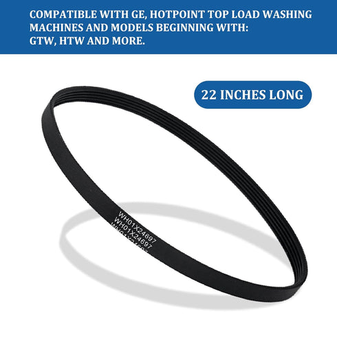 WH01X24697 Washer Drive Belt Compatible with GE, Hotpoint Clothes Washing Machine, Replacement AP6037512, 4585709