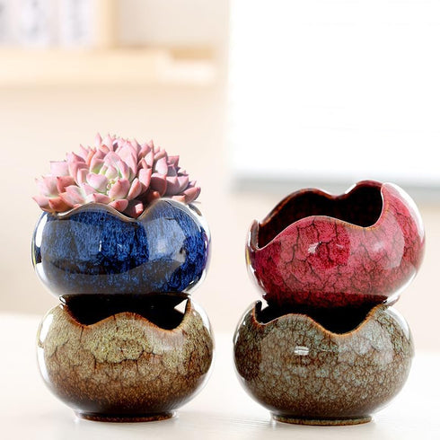 YYW Succulent Pots - 4 Pcs Ceramic Planters in Egg Broken Shell Design with Drainage Hole for Home Office Outdoor Decor