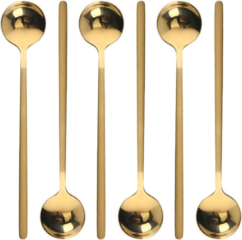 6 Pcs Stainless Steel Coffee Spoons, Round Dessert Spoons, Long Handle Spoons for Hot Chocolate, Ice Tea, Latte
