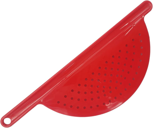 Hand Held Plastic Pot Drainer, Pasta Noodle Veggie Strainer with Handle - Fits up to 9" Pot, Red