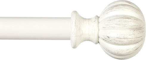 Kenney Rachel Fluted Ball Window Curtain Rod, Adjustable 28-48 Inch, Antique White