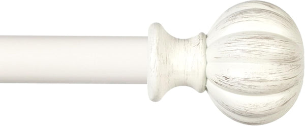 Kenney Rachel Fluted Ball Window Curtain Rod, Adjustable 28-48 Inch, Antique White