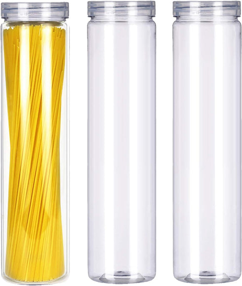 3Pcs Clear Plastic Food Storage Jar with Lid, Round Transparent Container for Spaghetti and Dry Goods