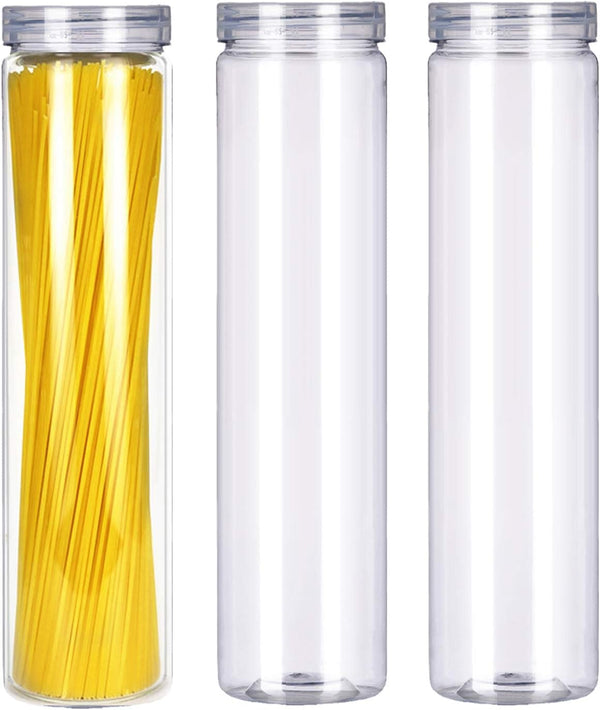 3Pcs Clear Plastic Food Storage Jar with Lid, Round Transparent Container for Spaghetti and Dry Goods