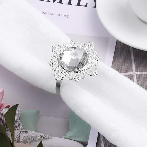 VORCOOL 12pcs Napkin Rings, Napkin Holders for Wedding Banquet Dinner Decoration (Silver)
