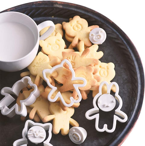 Cute Animal Cookie Cutters, 8-Piece Set Bear, Cat, Bunny, Piglet Cookie Cutter and Face Stamps