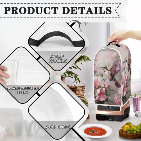 Hummingbird Floral Blender Dust Cover for Kitchen Stand Mixer or Coffee Maker, Polyester Dust Proof with Top Handle