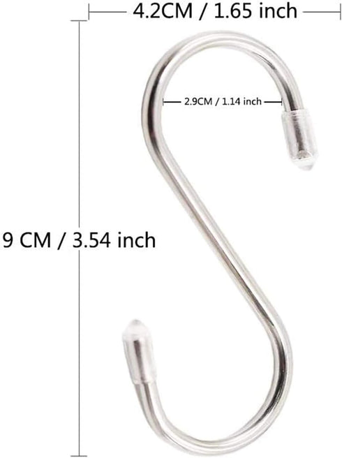 Premium 10-Pack Larger Round S Shaped Hooks, Polished Stainless Steel, Hangers for Kitchen, Bathroom, Garden