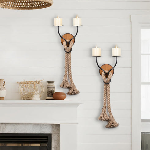 Aimto Wall Sconce Candle Holder Wall-Mount Metal and Wooden Candle Holders Hanging