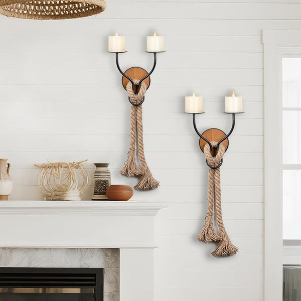 Aimto Wall Sconce Candle Holder Wall-Mount Metal and Wooden Candle Holders Hanging