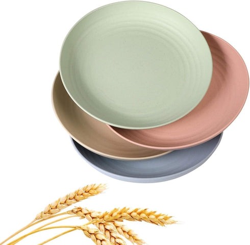 Wheat Straw Plates Set, Lightweight Unbreakable Dinner Dishes, Dishwasher & Microwave Safe (Large 4 Pack 8')