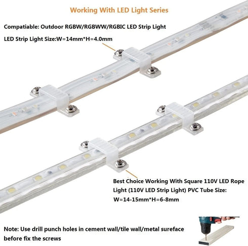 100 Pack LED Rope Light Mounting Brackets, Outdoor Rope Light Fixing Clips for 14-15mm Width Rigid Rope Light Holder