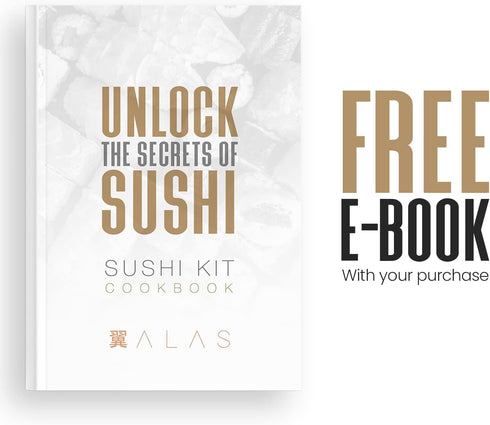 Alas Complete 20 Piece Sushi Making Set, Kit for Beginners & Pros with Knife, Mats, Rice Bazooka, Dipping Plate