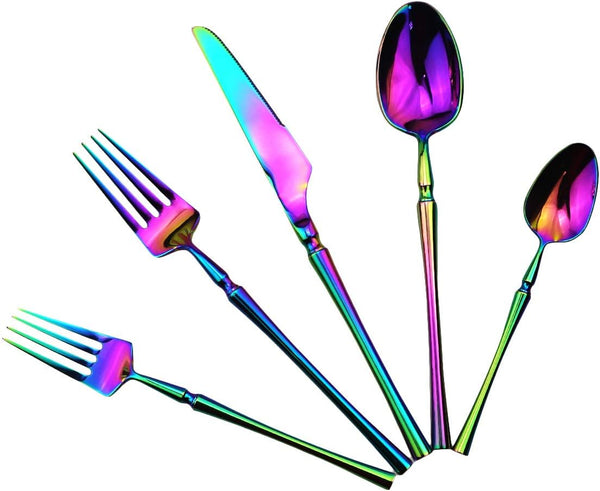 Gugrida Rainbow Silverware Set, 5-Piece 18/10 Stainless Steel Flatware Cutlery Set for 1, Dishwasher Safe
