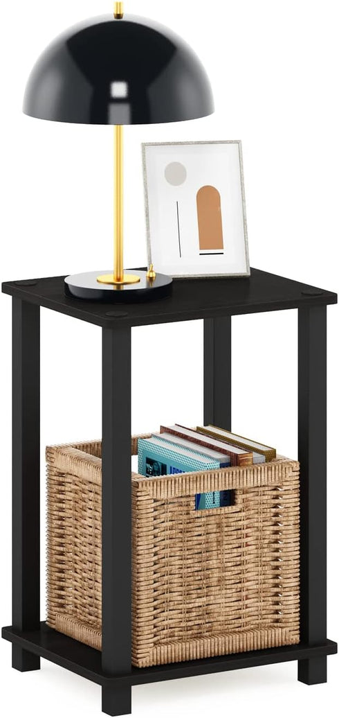 2-Tier Closet, Furinno Simplistic Night Stand, Compact Nightstand with Open Shelf, Toolless Small Bedside Table, End