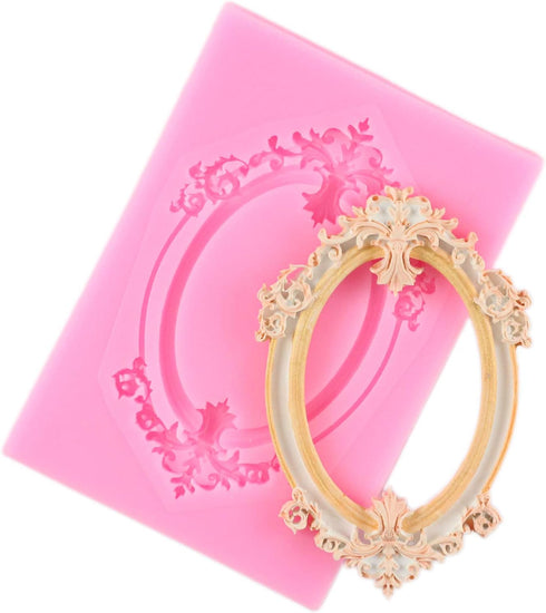 Mujiang Baroque Style Fondant Molds - Curlicues Scroll Lace Photo Frame Silicone Molds Set of 4