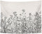 Emvency Tapestry Black and White Floral Border Herbs and Wild Flowers Botanical Wall Hanging 50" x 60" Print