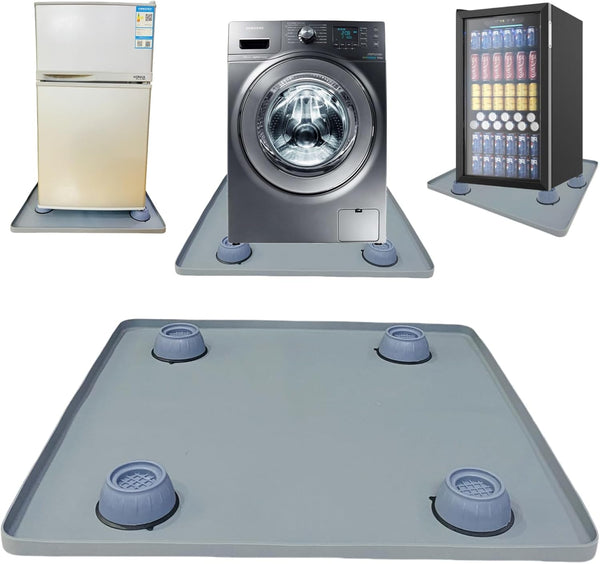 Mini Fridge Mat with Raised Edges, 24" x 24" Mini Fridge Drip Pan with 4 Base Stand Pads, Silicone Floor Mat