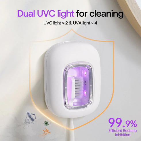 Light(2X UV Toothbrush Covers Case and Holder,Dual UVC Stronger), Clear Window,Toothbrush Cleaner Portable Brush Cover