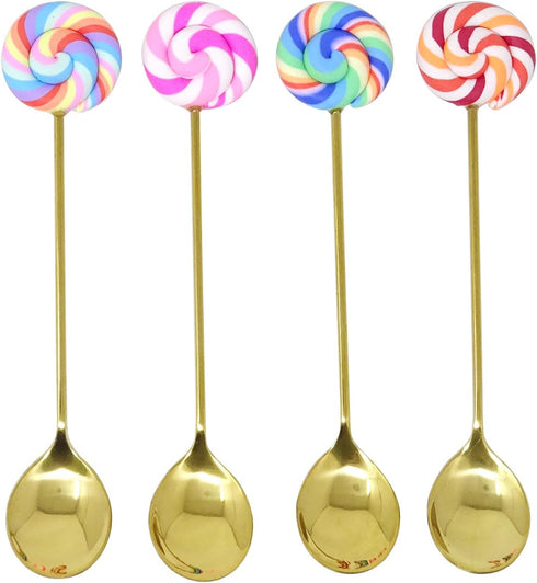 Honbay 4PCS Creative Lollipop Stainless Steel Spoon, Coffee Spoon, Dessert Spoon, Ice Cream Spoon, Sugar Spoon for