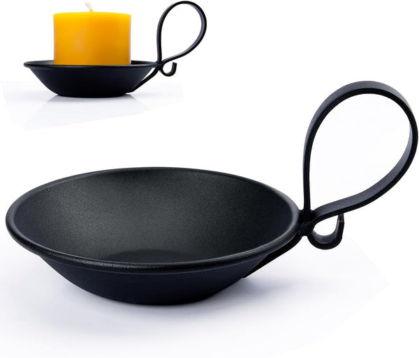 Matte Black Iron Pillar Candle Holder with Handle, Simple Industrial Style Table Centerpiece Decoration