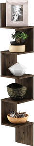 5-Tier Furinno Rossi Wall Mount Floating Corner Square Shelf, Columbia Walnut