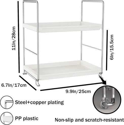 FSyueyun 2-Tier Bathroom Counter Organizer, Tool-Free Installation Vanity Makeup Tray Skincare Shelf Perfume Stand for Dresser Bathroom Organizers and Storage Countertop (Sliver) by FSyueyun