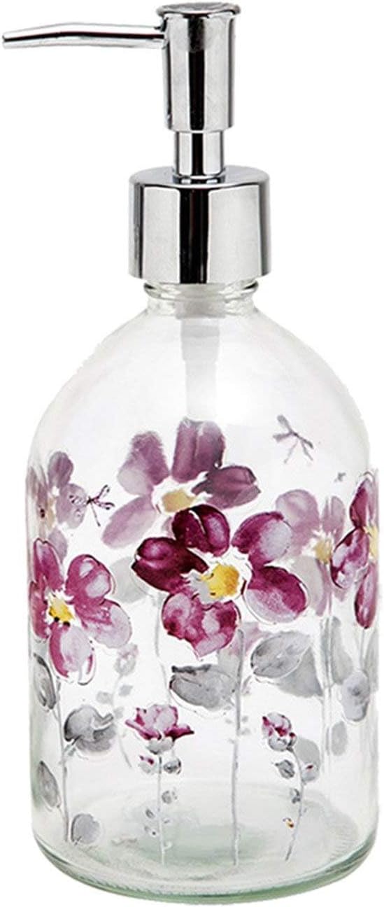 17oz Glass Soap Dispenser Bottle with Plastic Pump - Flower Design