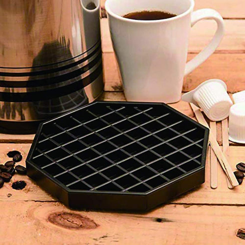 Drip Trays 6" Coffee Countertop Octagon Drip Tray, Black Plastic with Honeycomb Grid, Pack of 2