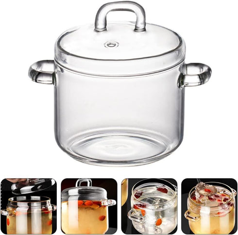 DOITOOL Saucepan with Cover 350ML, Resistant Cooking Pot with Lid, Clear Stovetop Cookware Set for Milk, Pasta, Soup