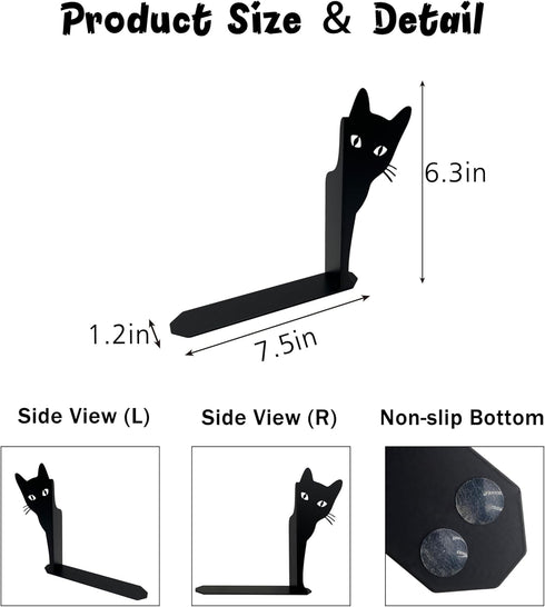 Peeping Cat Metal Bookends Cute Cat Book Ends for Shelves Bookshelf Decorative Objects Home Office Desk Bookshelf Decor