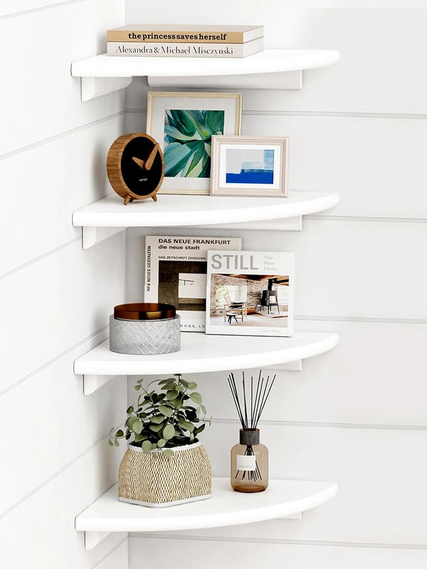 Forbena White Corner Floating Shelves for Wall Set of 4, Rounded Corner